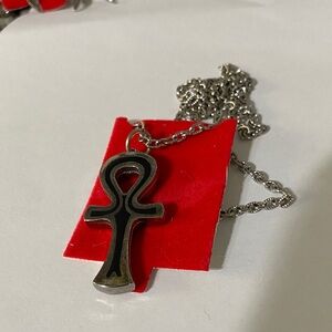Elegant Black and Silver Ankh Necklace